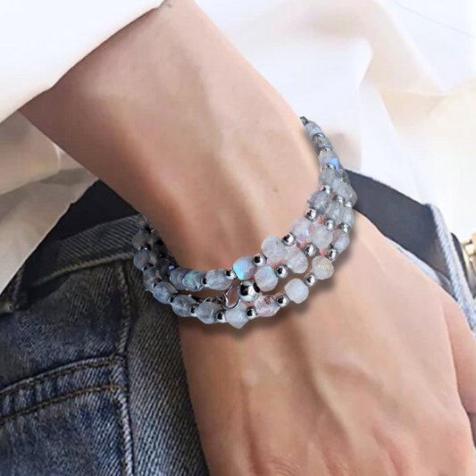 Bracelet triple tour et collier en Labradorite (COLBR23-01)