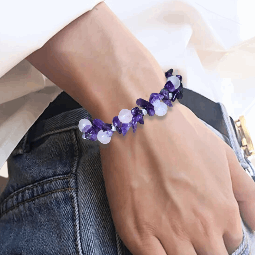 Bracelet tissé en Quartz rose et Améthyste - ENAE Minéraux