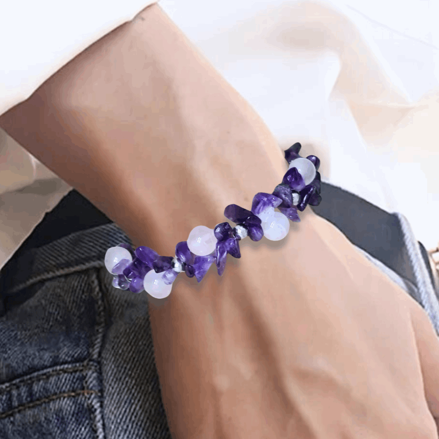 Bracelet tissé en Quartz rose et Améthyste - ENAE Minéraux