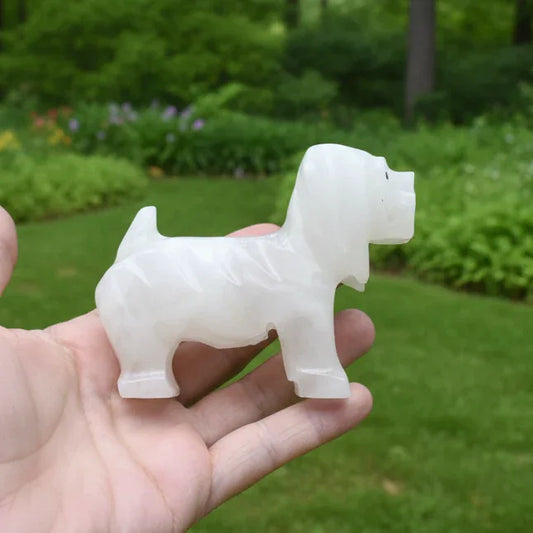 Chien en Calcite blanche 153g (PRGFL347-2)