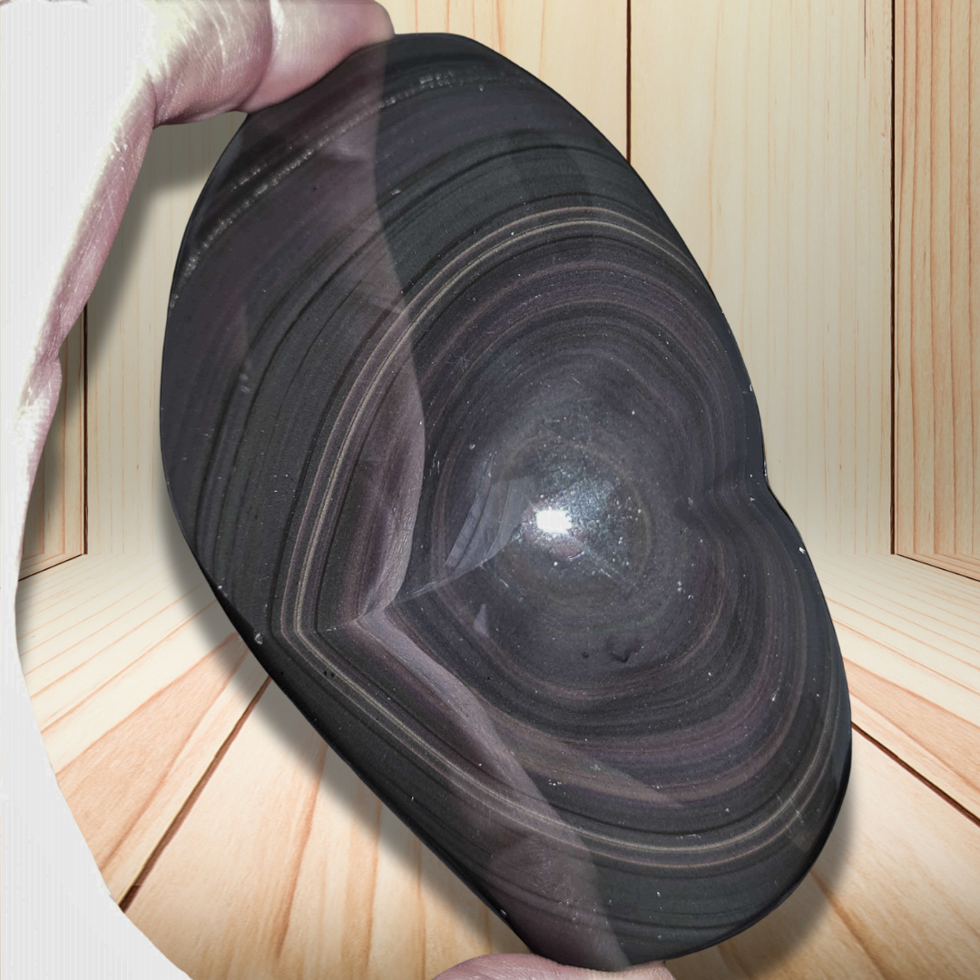 Cœur poli en Obsidienne Œil Céleste 182g (PRGFL334-2) - ENAE Minéraux