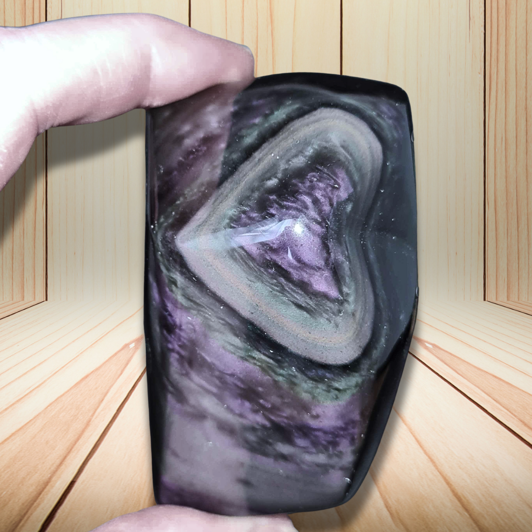 Cœur poli en obsidienne Œil Céleste 196g (PRGFL334-4) - ENAE Minéraux