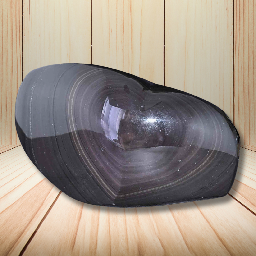 Cœur poli en Obsidienne Œil Céleste 182g (PRGFL334-2) - ENAE Minéraux