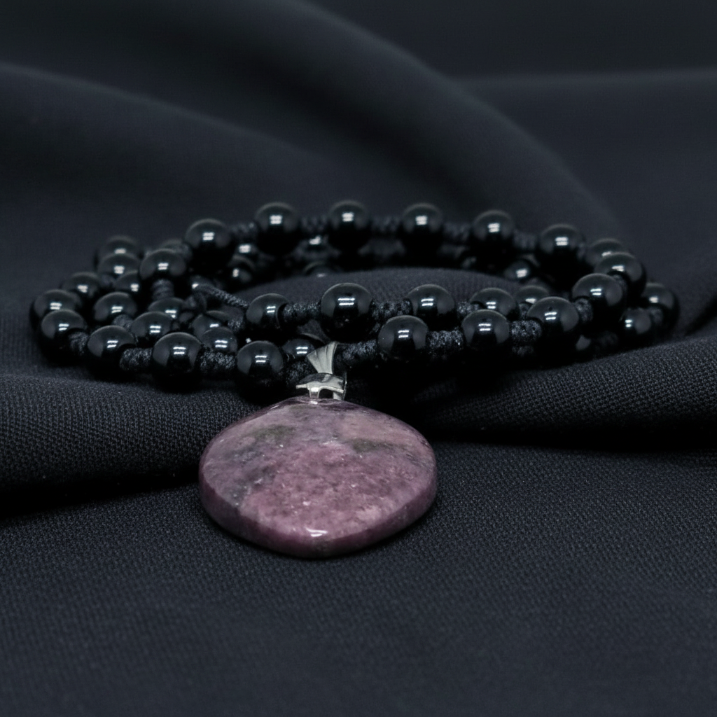 Collier style Mala en Obsidienne noire et Grenatite (COL23-47)