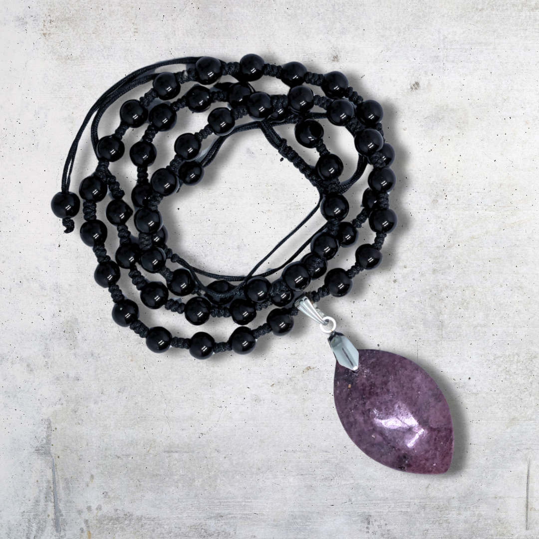 Collier style Mala en Obsidienne noire et Grenatite (COL23-47) - ENAE Minéraux