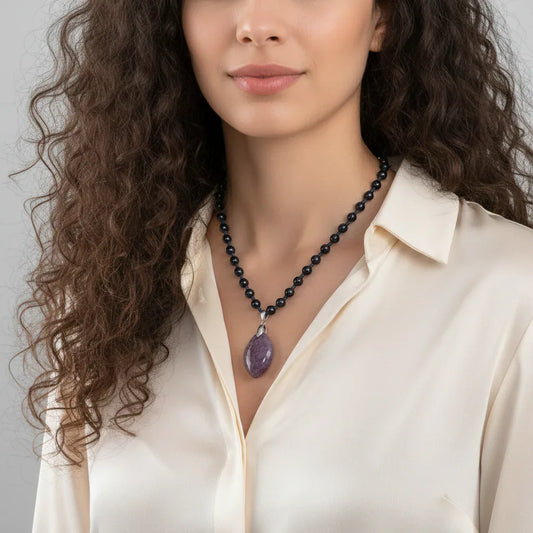 Collier style Mala en Obsidienne noire et Grenatite (COL23-47)