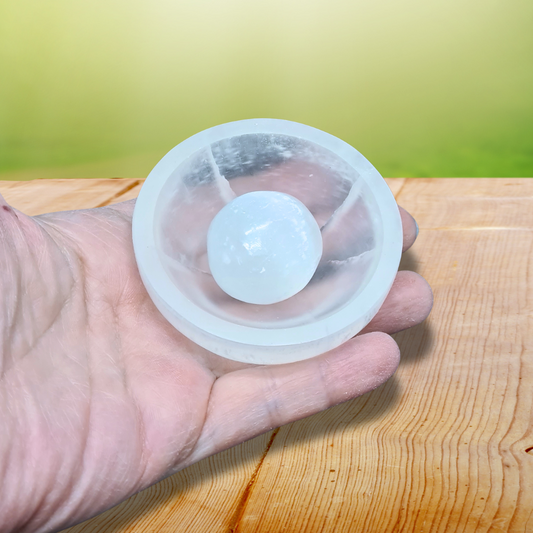 Coupelle en Sélénite et sa pierre roulée (PRGFL733)