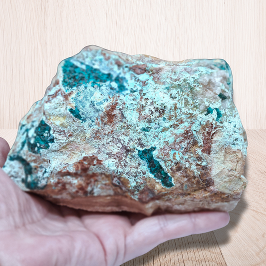 Dioptase brute avec Planchéite, Shattuckite, Cérusite 1157g (MB432-1)