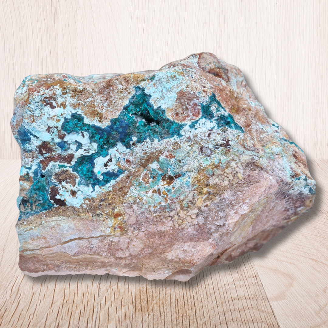 Dioptase brute avec Planchéite, Shattuckite, Cérusite 1157g (MB432-1) - ENAE Minéraux