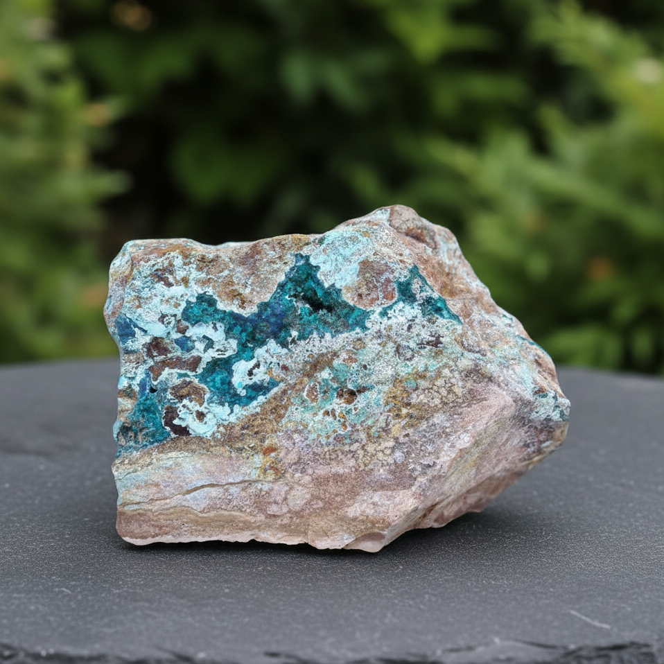 Dioptase brute avec Planchéite, Shattuckite, Cérusite 1157g (MB432-1)
