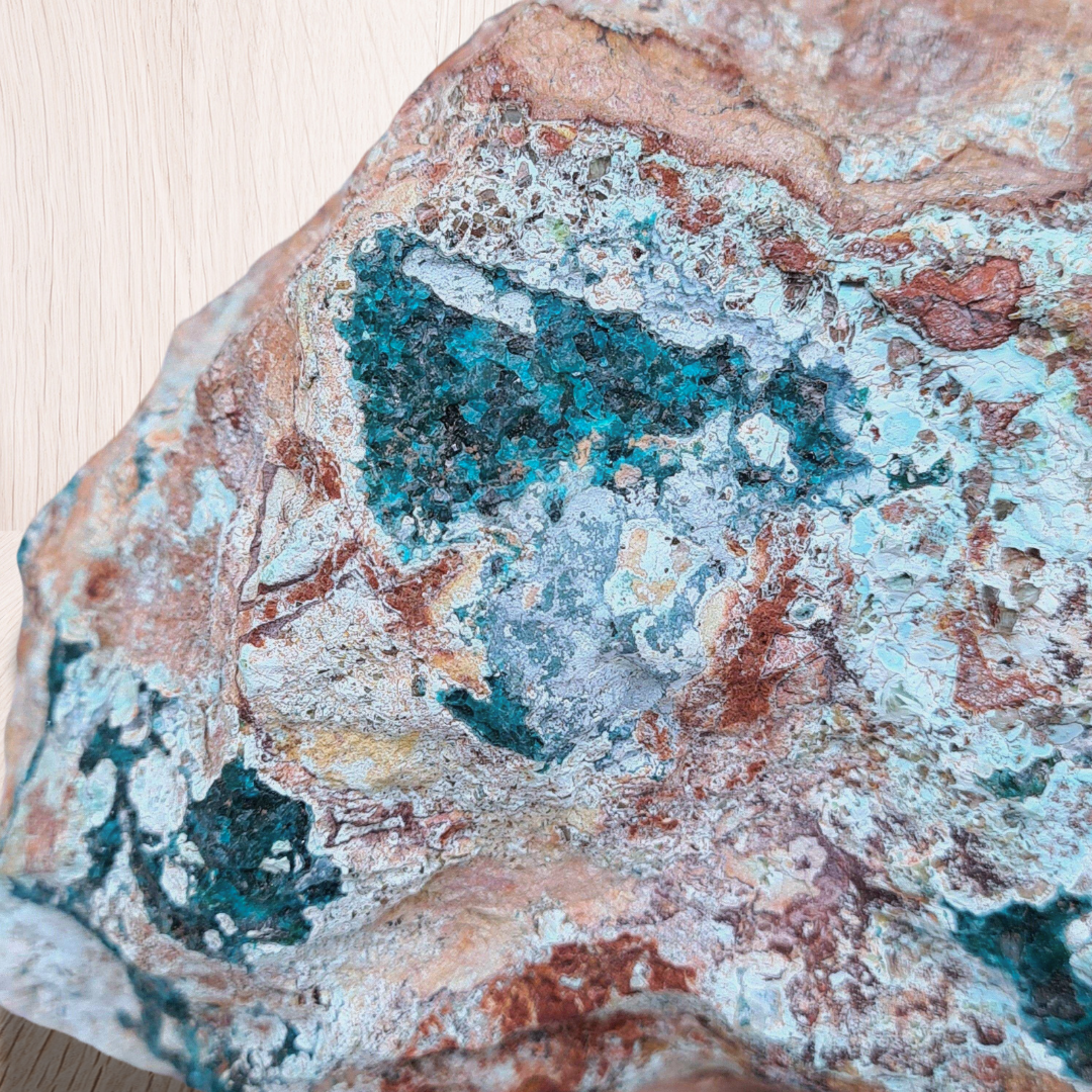 Dioptase brute avec Planchéite, Shattuckite, Cérusite 1157g (MB432-1) - ENAE Minéraux
