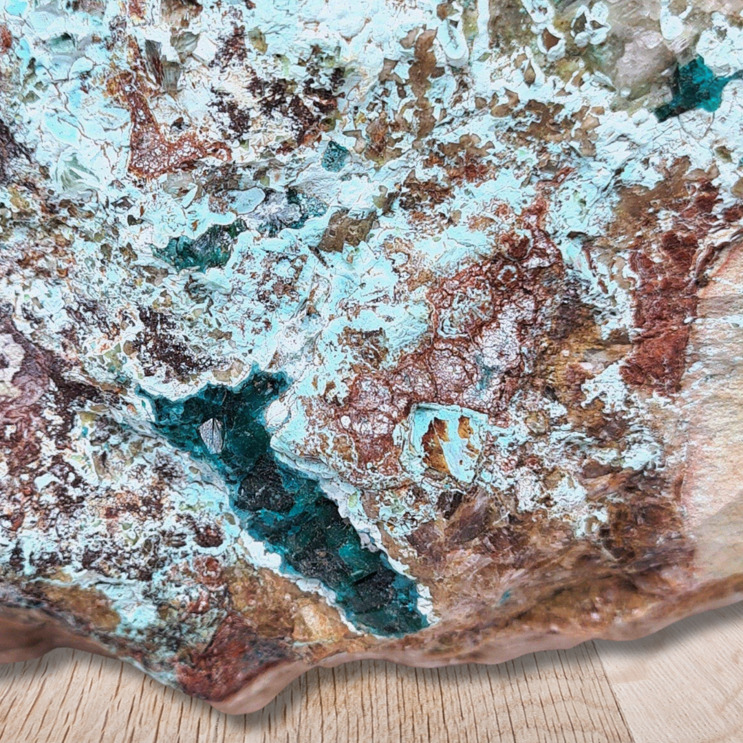 Dioptase brute avec Planchéite, Shattuckite, Cérusite 1157g (MB432-1) - ENAE Minéraux