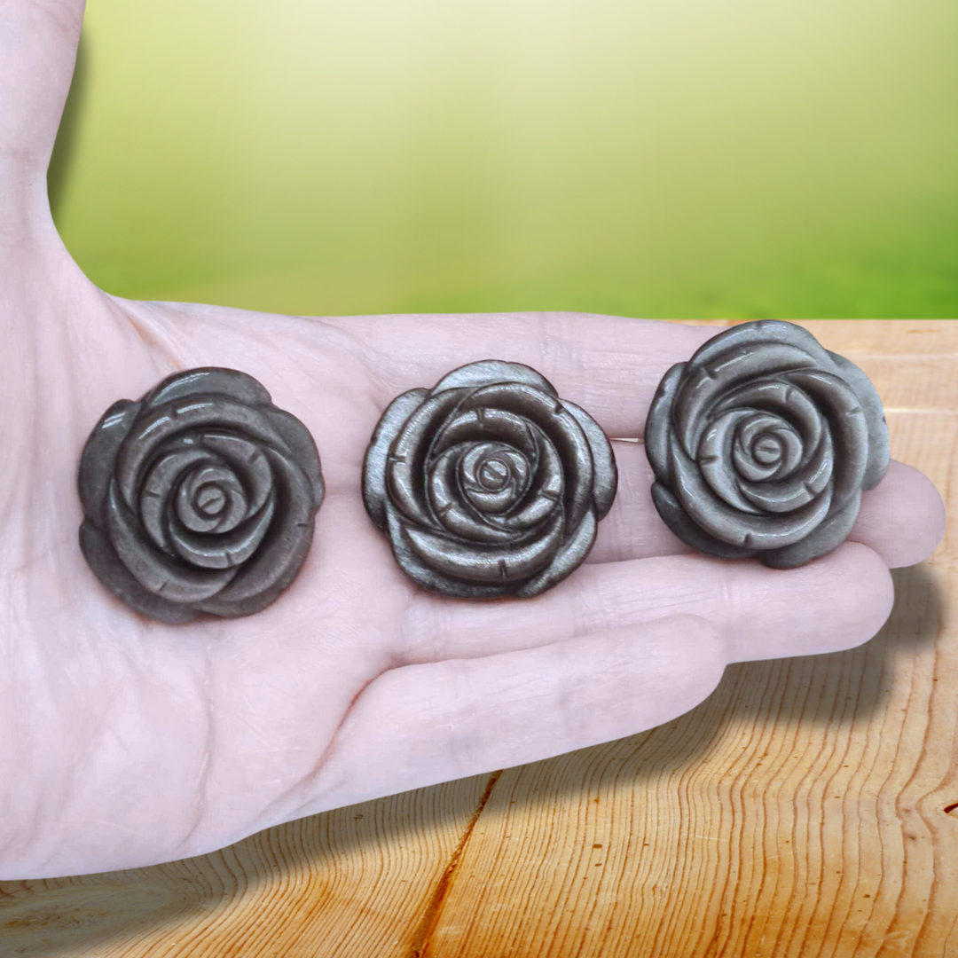 Fleur sculptée en Obsidienne argentée 17g (PRGFL697) - ENAE Minéraux