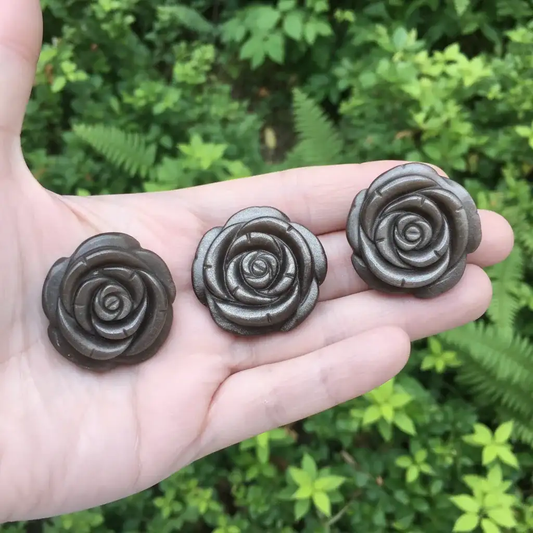 Fleur sculptée en Obsidienne argentée 17g (PRGFL697)