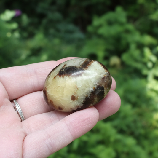 Galet poli en Septaria et Calcite jaune 47g (PRGFL325-6)