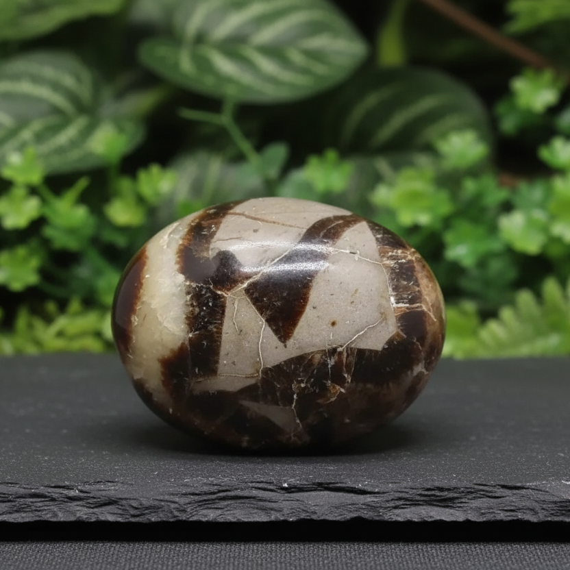 Galet poli en Septaria et Calcite jaune 47g (PRGFL325-6)