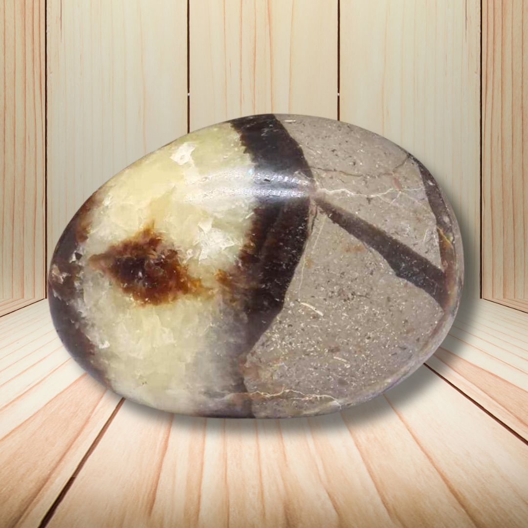 Galet poli en Septaria et Calcite jaune 40g (PRGFL325-8)