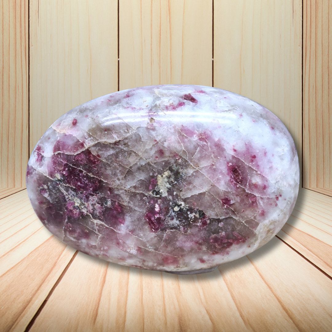 Galet en Quartz et Rubellite (Tourmaline rose) 126g (PRGFL526-1) - ENAE Minéraux