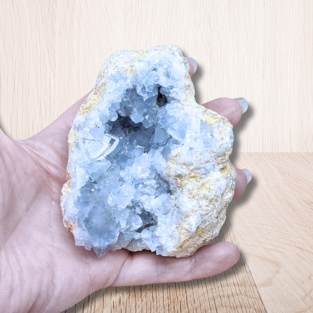 Géode de Célestine bleue brute 448g (MB331-5) - ENAE Minéraux