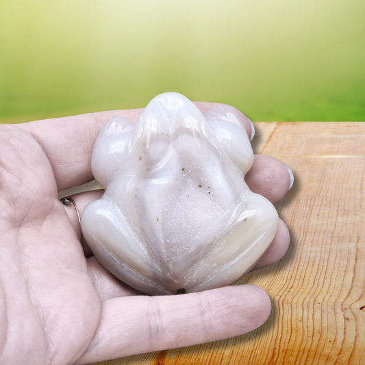 Grenouille en Calcédoine grise avec dos cristallisé 67g (PRGFL539-2)