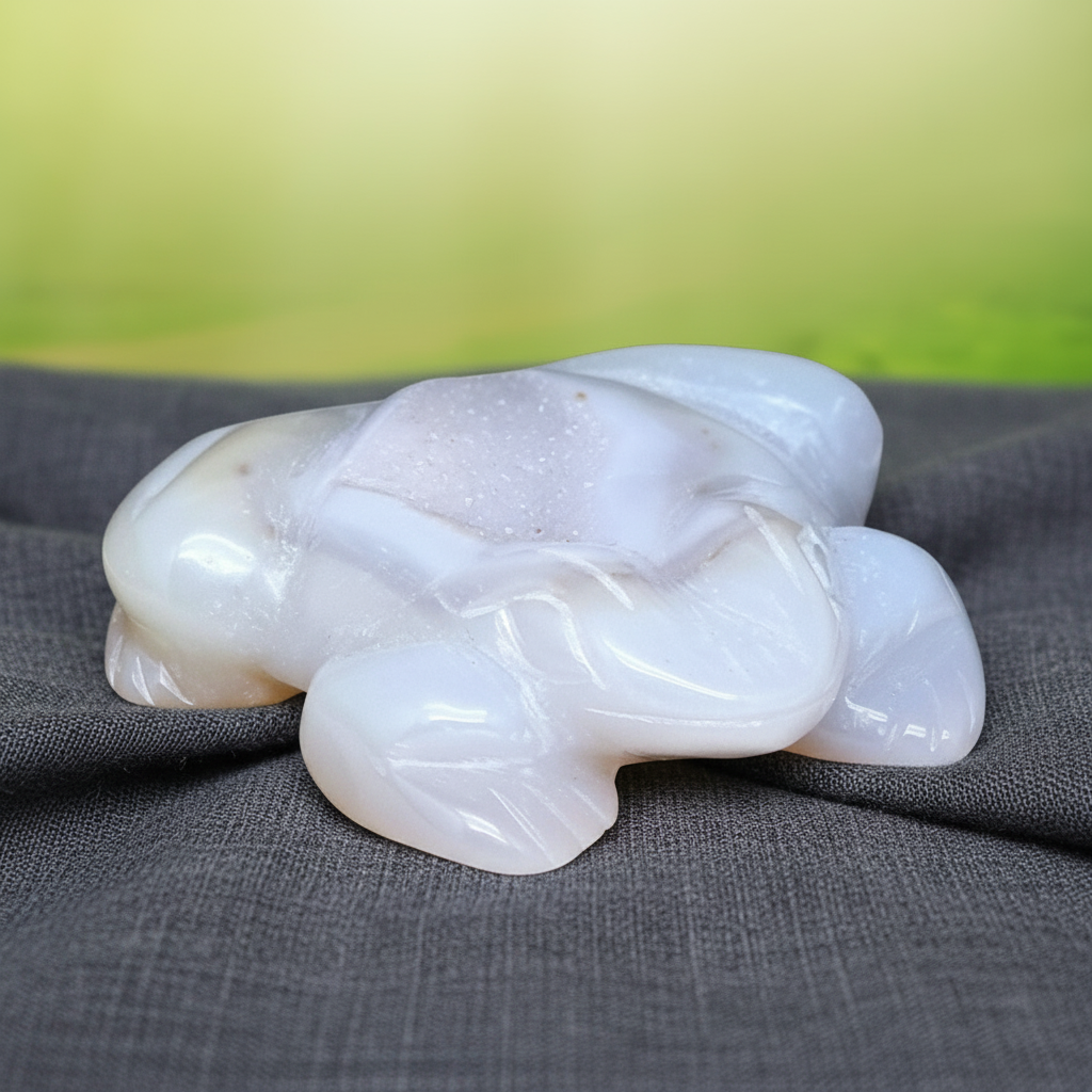 Grenouille en Calcédoine grise avec dos cristallisé 67g (PRGFL539-2)