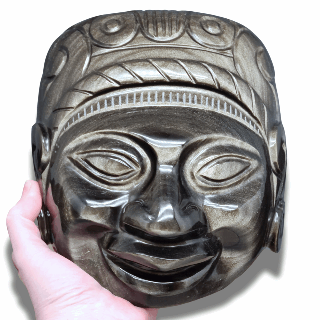 Tête masque Maya en Obsidienne dorée (PRGFL705) - ENAE Minéraux