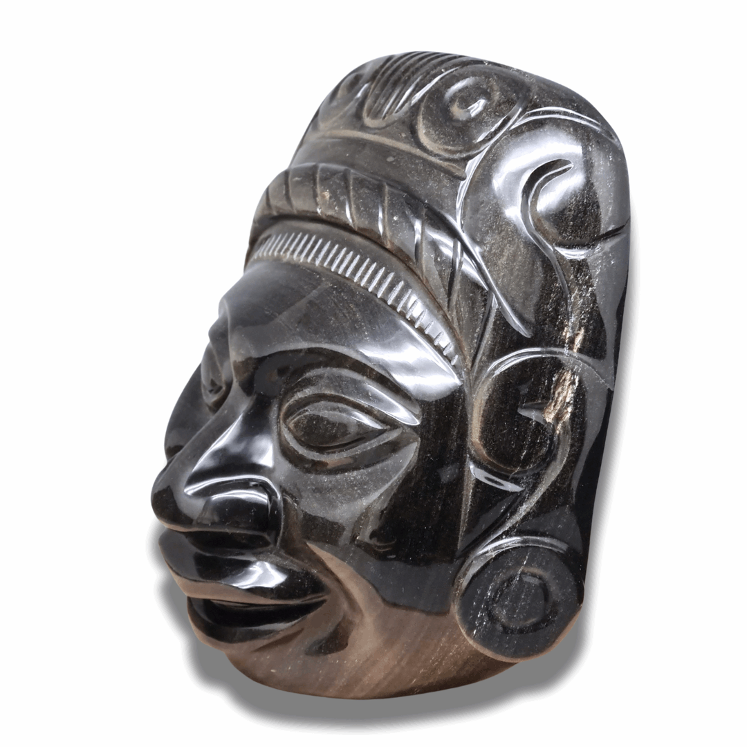 Tête masque Maya en Obsidienne dorée (PRGFL705) - ENAE Minéraux