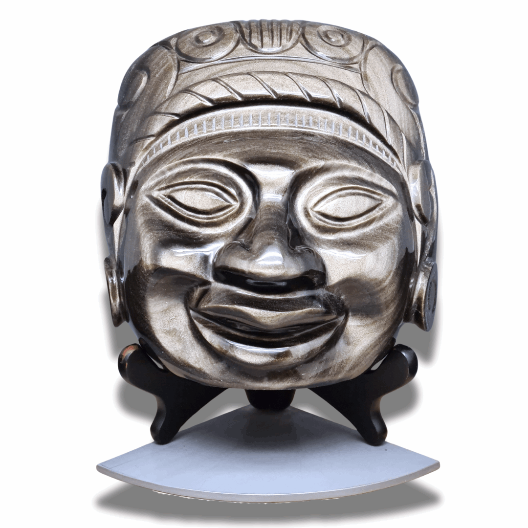 Tête masque Maya en Obsidienne dorée (PRGFL705) - ENAE Minéraux