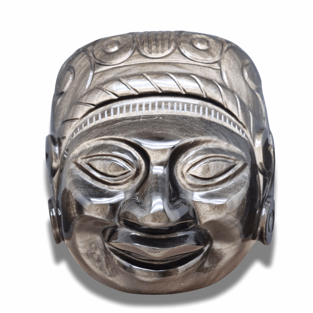 Tête masque Maya en Obsidienne dorée (PRGFL705) - ENAE Minéraux