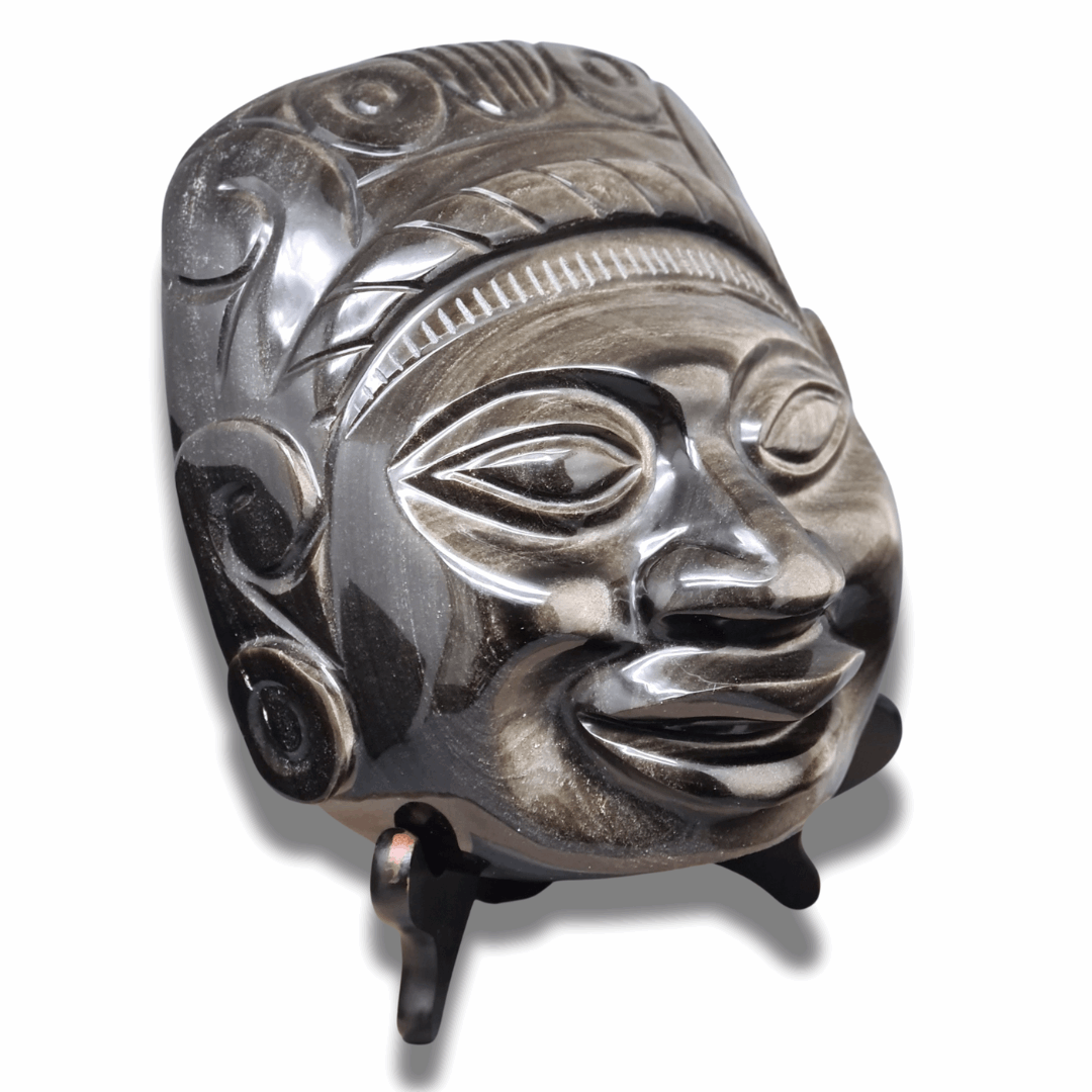 Tête masque Maya en Obsidienne dorée (PRGFL705) - ENAE Minéraux