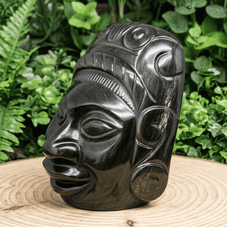 Tête masque Maya en Obsidienne dorée 2177g (PRGFL705)