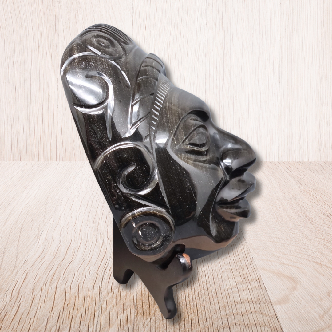 Tête masque Maya en Obsidienne dorée 2177g (PRGFL705) - ENAE Minéraux