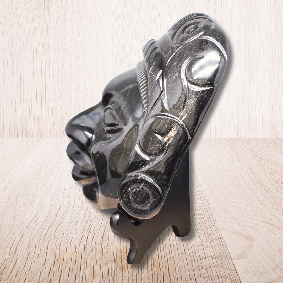 Tête masque Maya en Obsidienne dorée 2177g (PRGFL705) - ENAE Minéraux