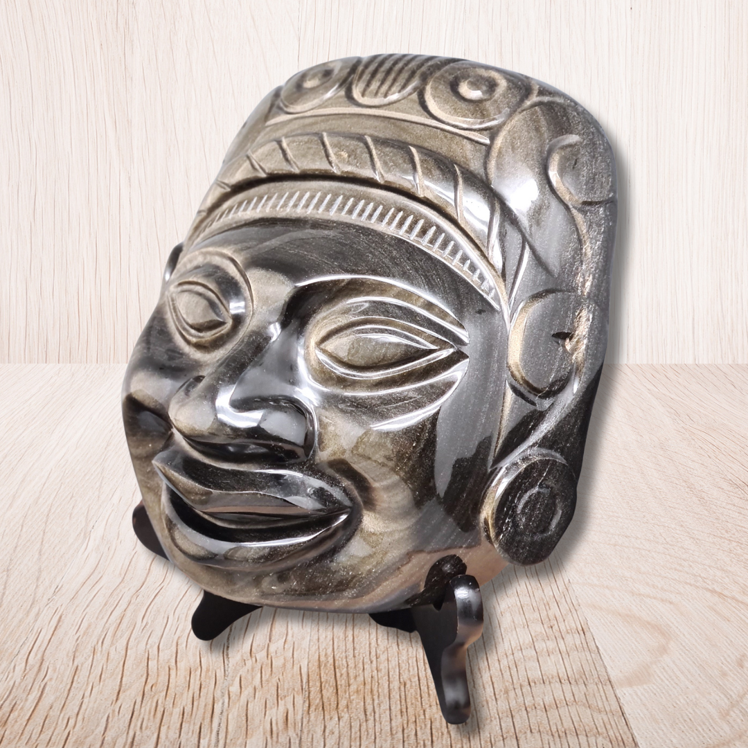 Tête masque Maya en Obsidienne dorée 2177g (PRGFL705) - ENAE Minéraux