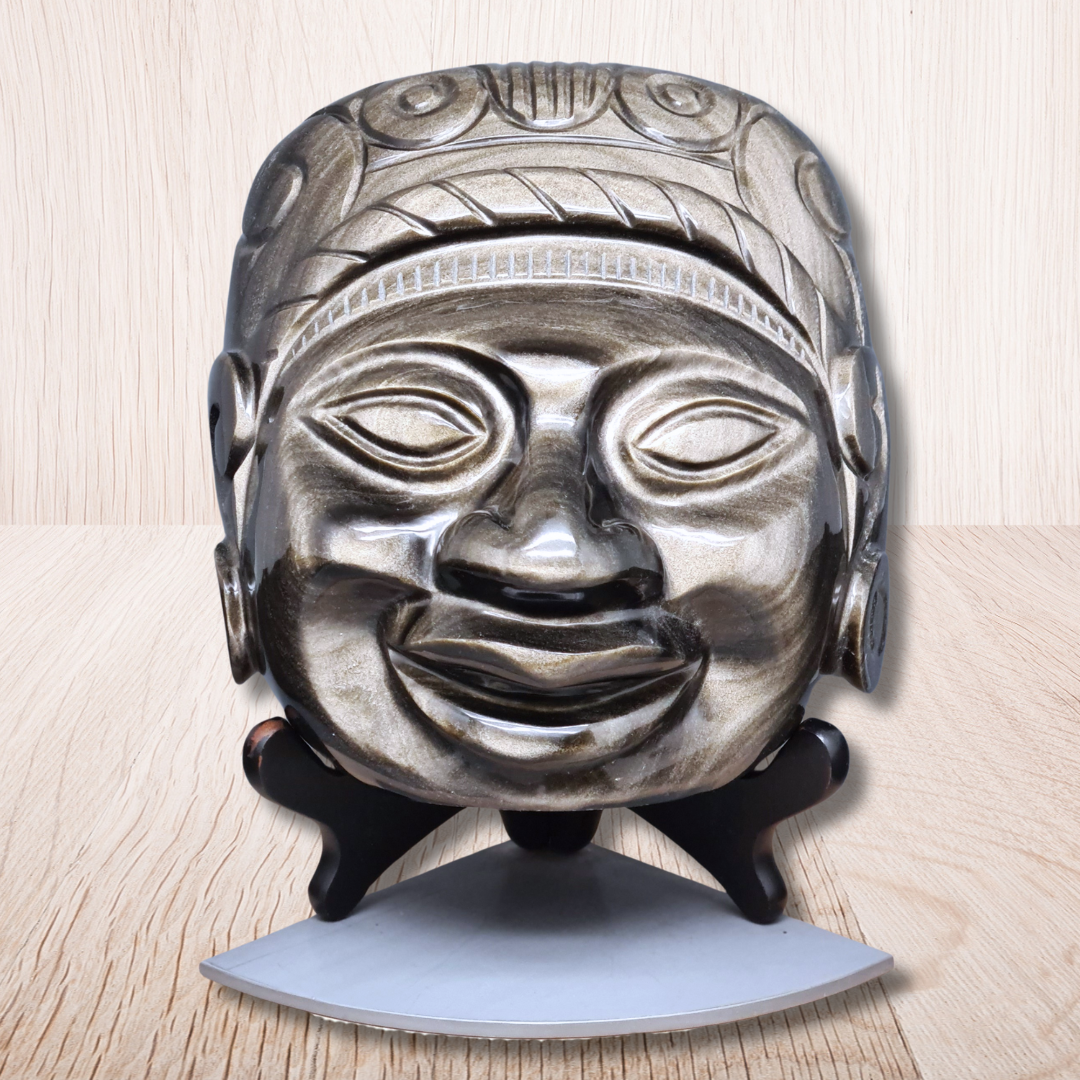 Tête masque Maya en Obsidienne dorée 2177g (PRGFL705) - ENAE Minéraux