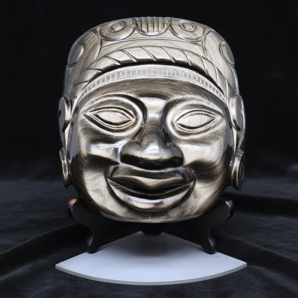 Tête masque Maya en Obsidienne dorée 2177g (PRGFL705)