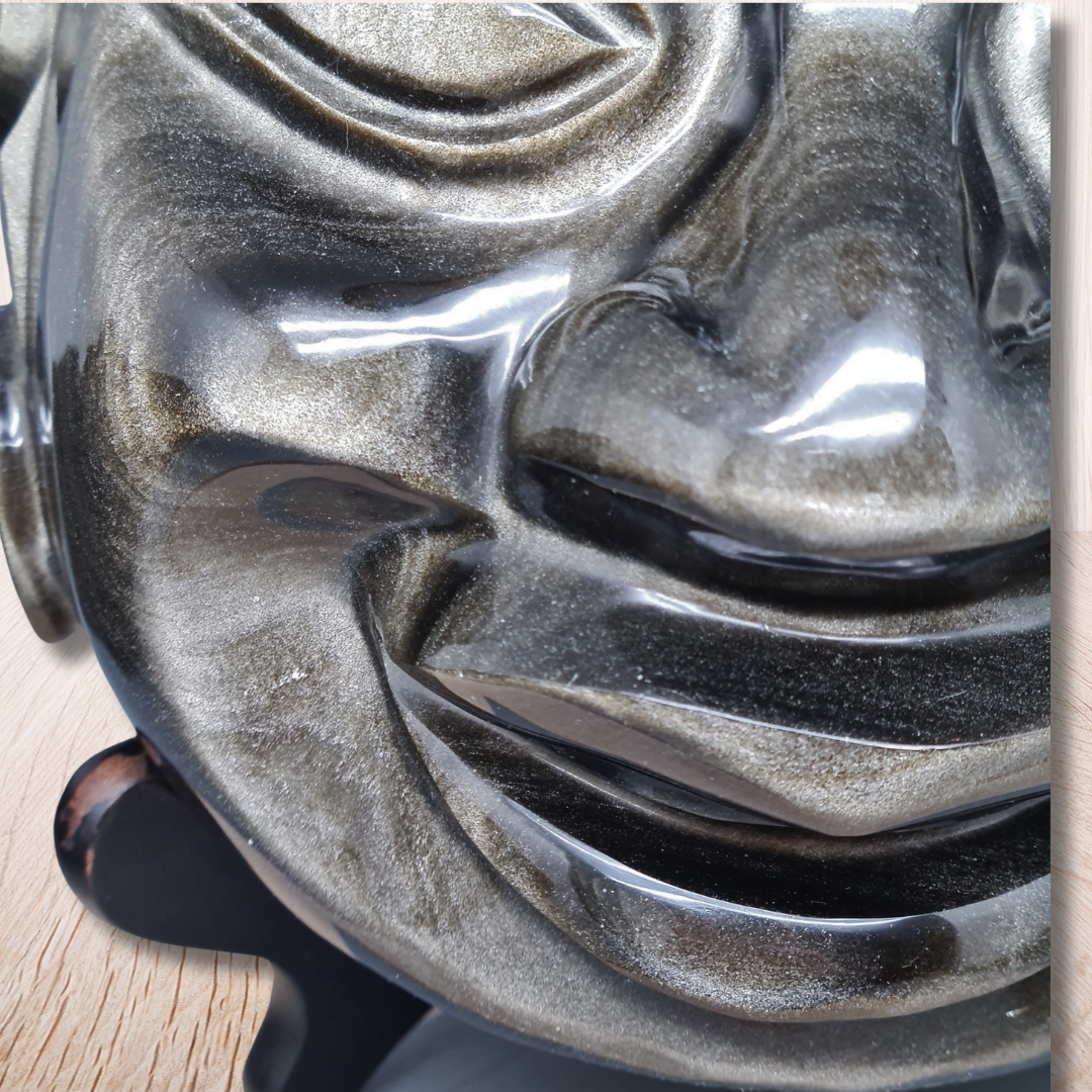 Tête masque Maya en Obsidienne dorée 2177g (PRGFL705) - ENAE Minéraux
