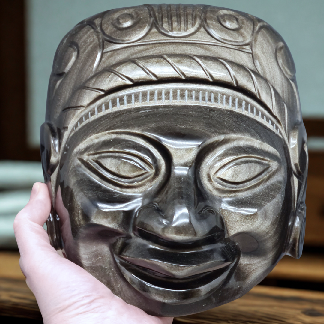 Tête masque Maya en Obsidienne dorée 2177g (PRGFL705)