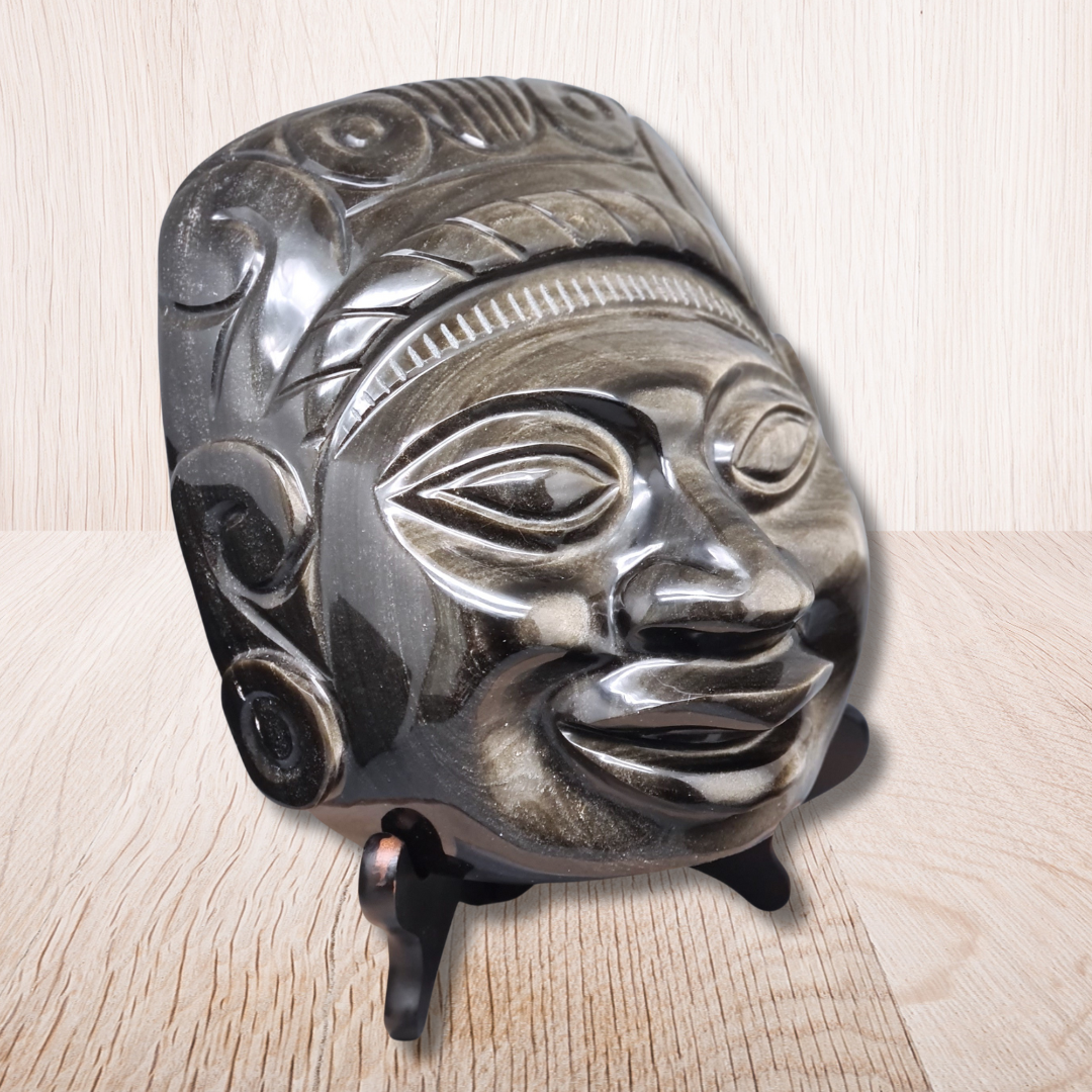 Tête masque Maya en Obsidienne dorée 2177g (PRGFL705) - ENAE Minéraux
