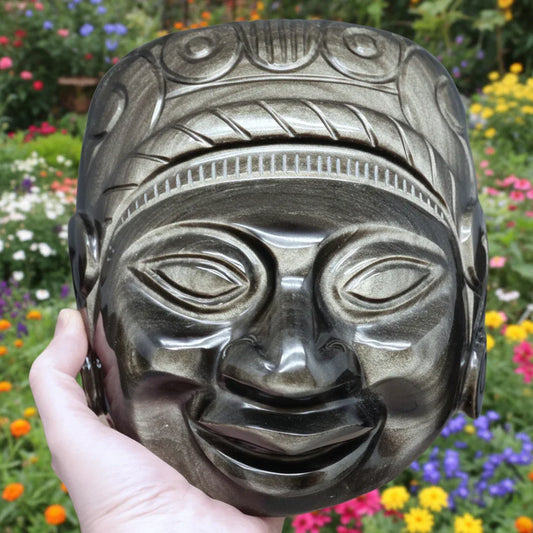 Tête masque Maya en Obsidienne dorée 2177g (PRGFL705)