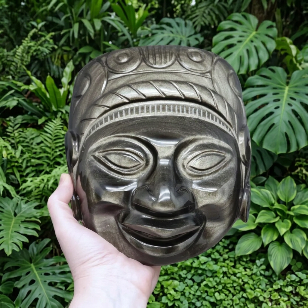 Tête masque Maya en Obsidienne dorée 2177g (PRGFL705)
