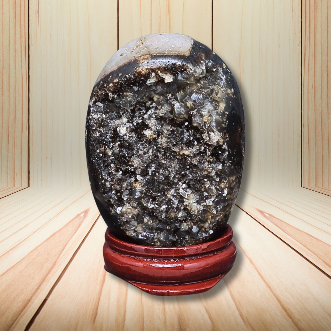 Œuf en Septaria et cristaux de Calcite bruts 104g (PRGFL588-3)