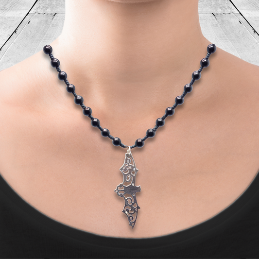 Collier style Mala en Obsidienne noire et sa chauve-souris (COL23-50)