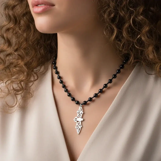 Collier style Mala en Obsidienne noire et sa chauve - souris (COL23 - 50)