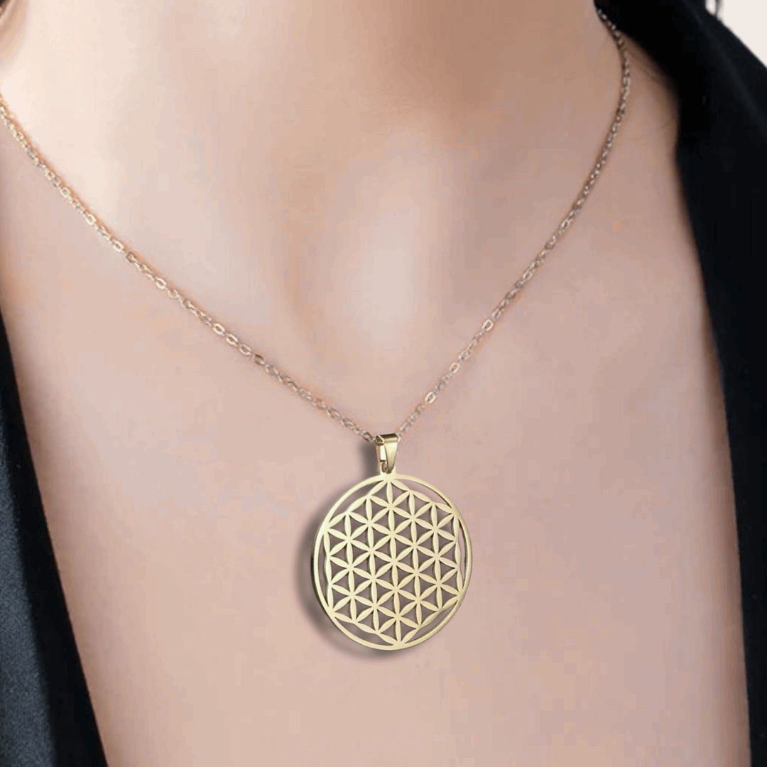 Pendentif Fleur de Vie en acier inoxydable doré
