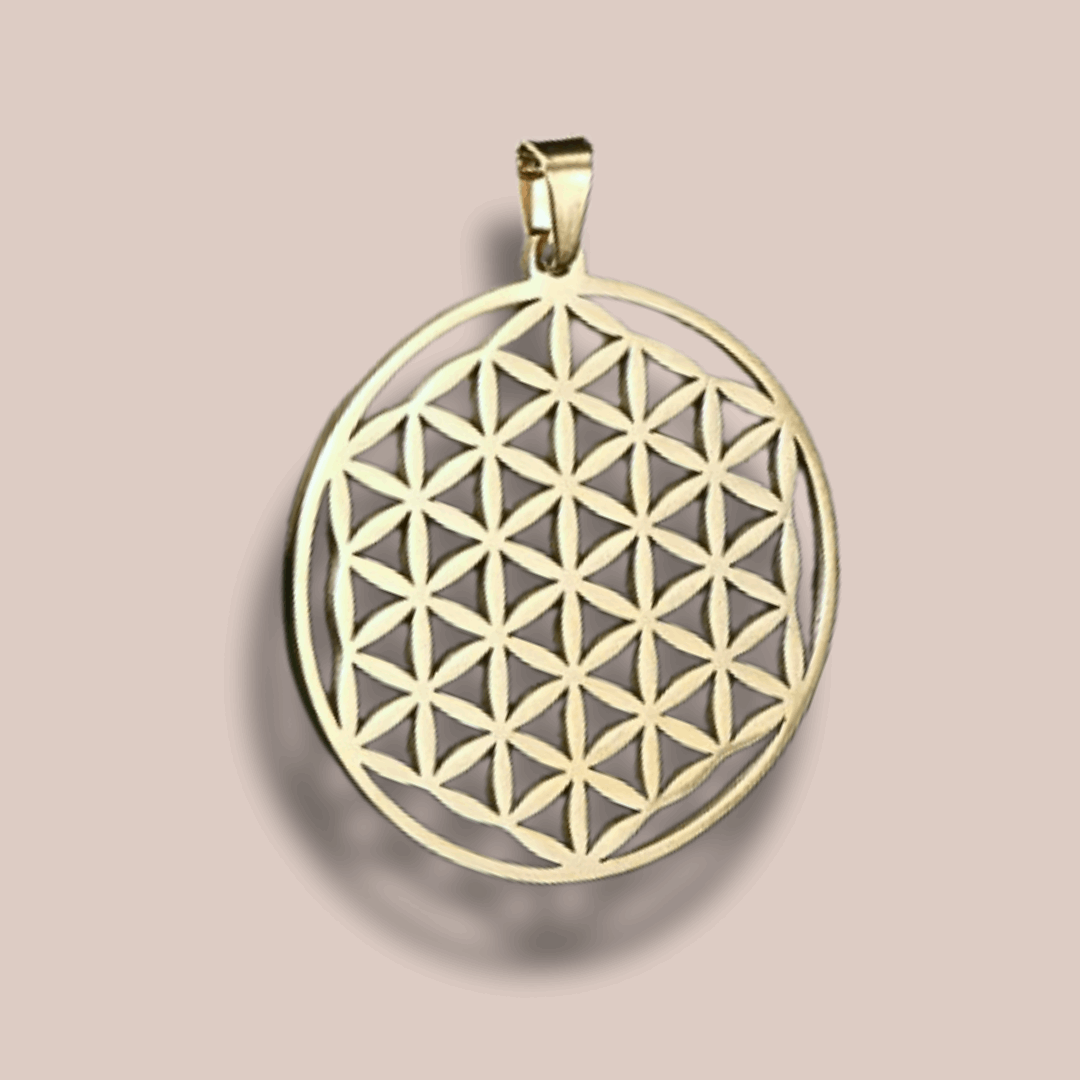 Pendentif Fleur de Vie en acier inoxydable doré