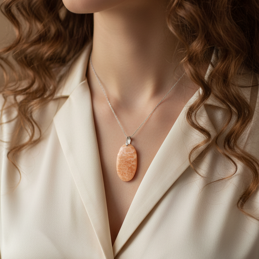 Pendentif en Pierre de Lune orange (PE585)