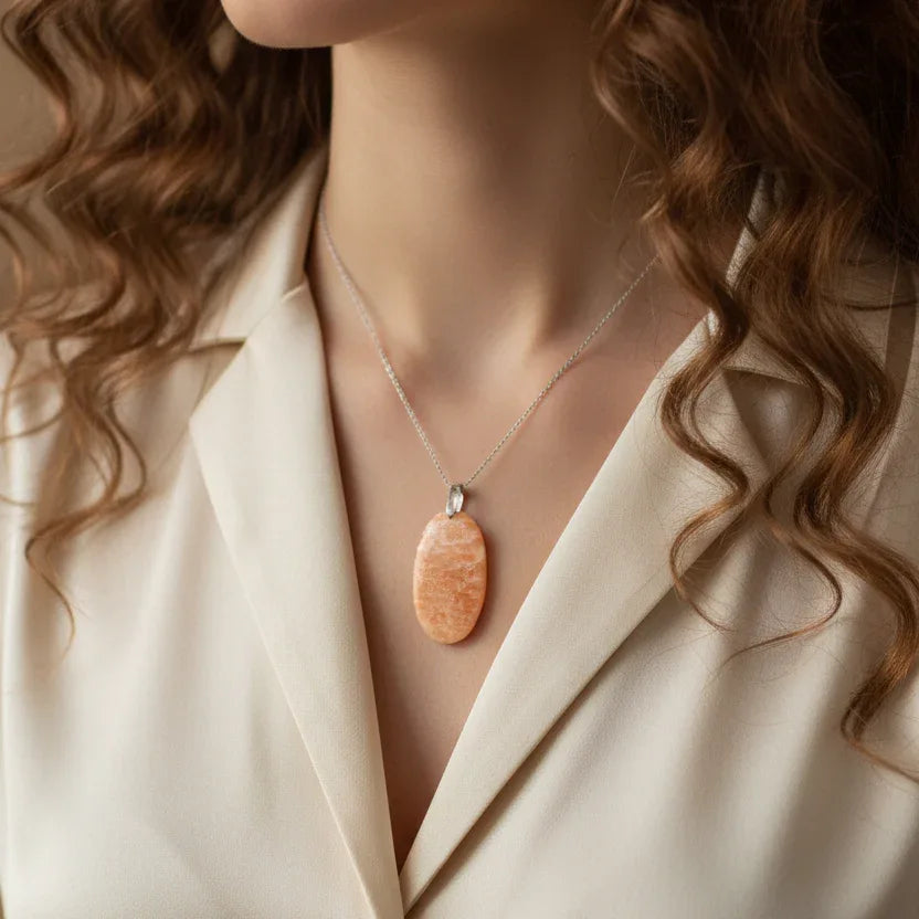 Pendentif en Pierre de Lune orange (PE585)
