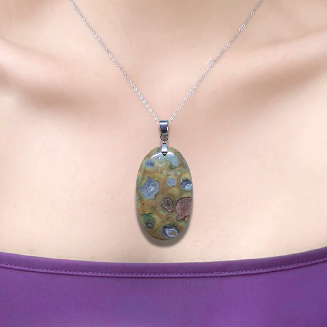 Pendentif en Rhyolite Rain Forest (PE658) - ENAE Minéraux