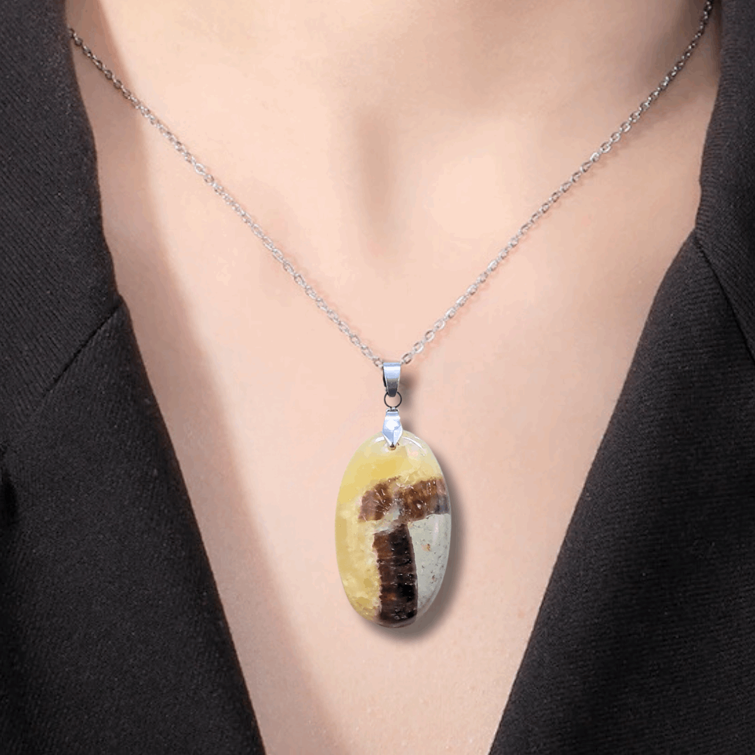 Pendentif en Septaria et Calcite jaune (PE2016)